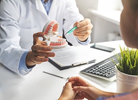 dentist explaining how dental implants work in Kingwood